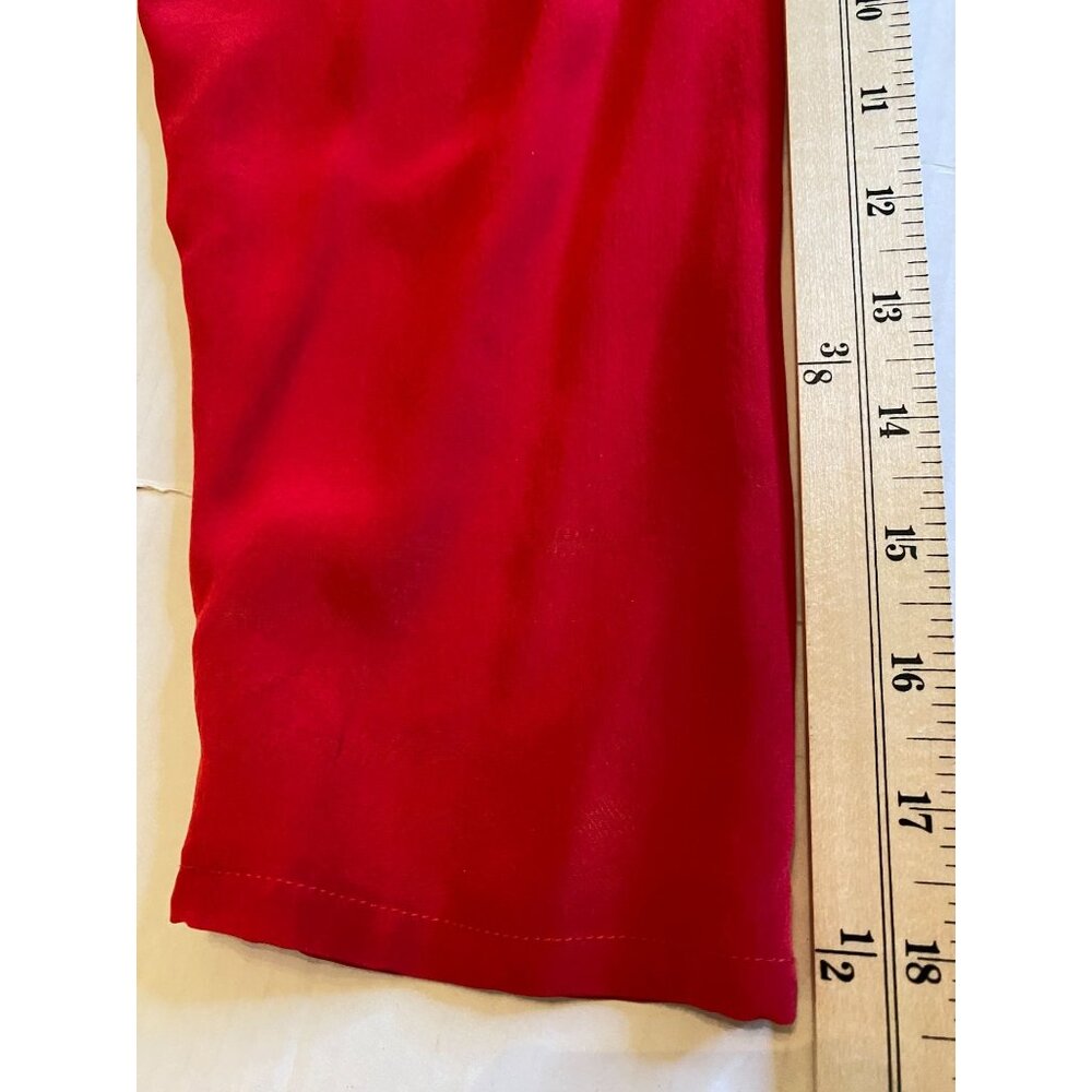 Clio Red 100% Silk Button Front Blouse Women's Small V Neck Career Office Siren - Picture 7 of 7